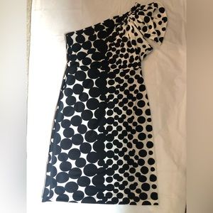 The Limited XS lined One Shoulder Black White Polka Dot Dress
